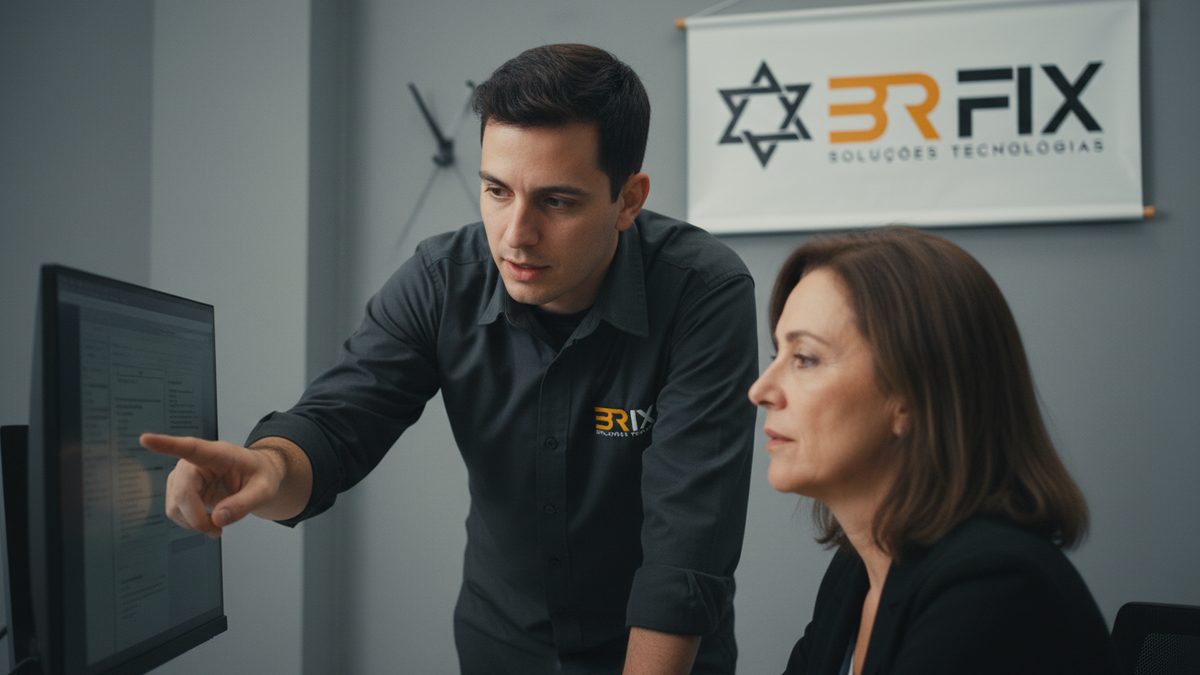 Técnico da BR FIX apresentando uma solução para uma cliente