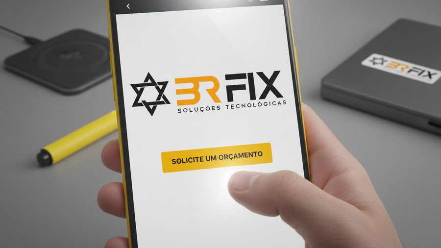 Celular mostrando um site da BR FIX